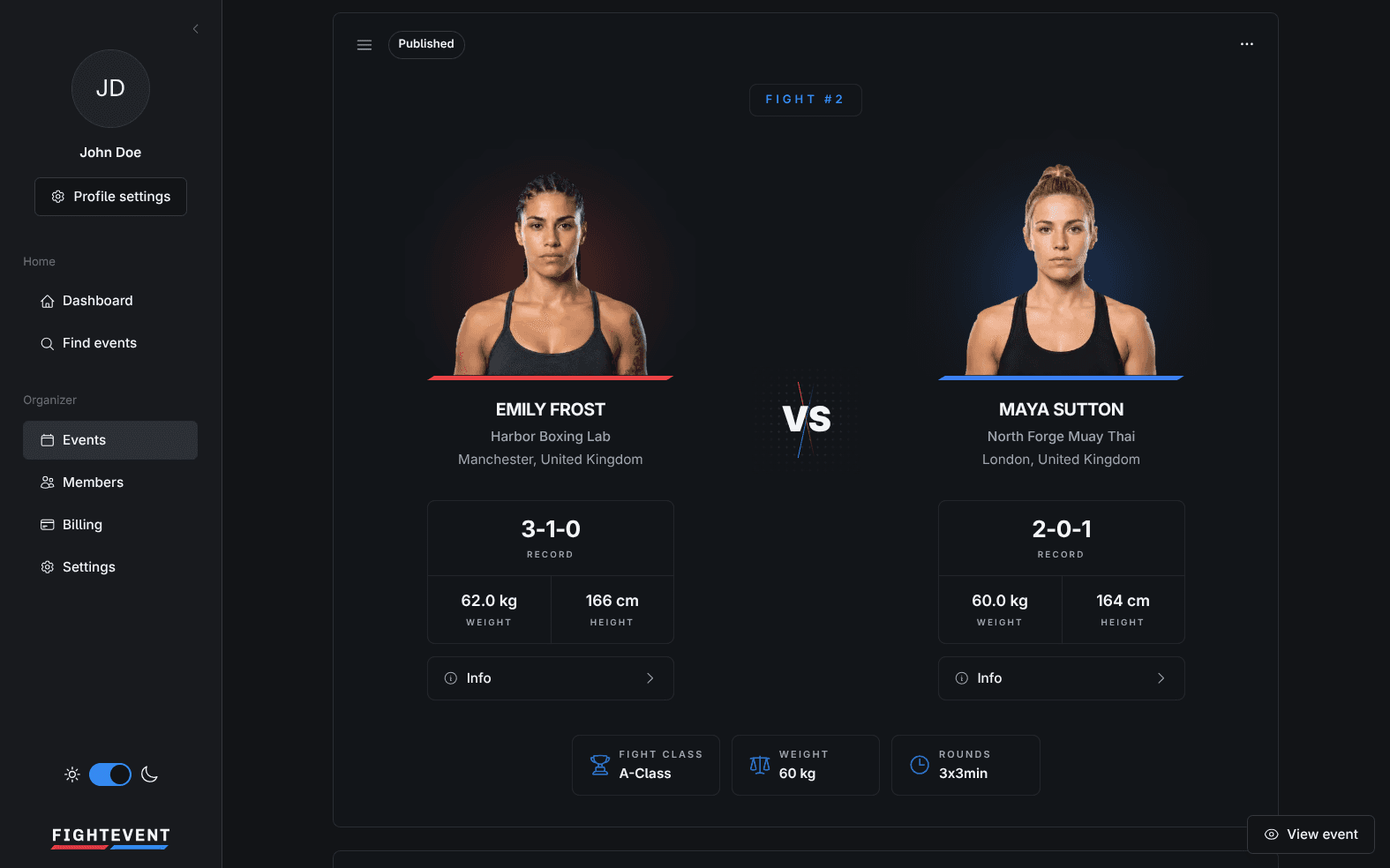 FightEvent fight card preview