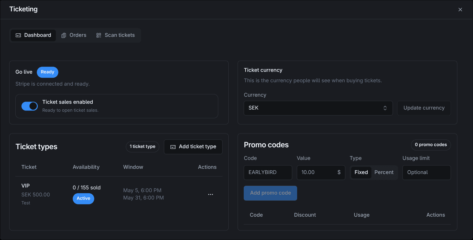 FightEvent ticketing dashboard preview